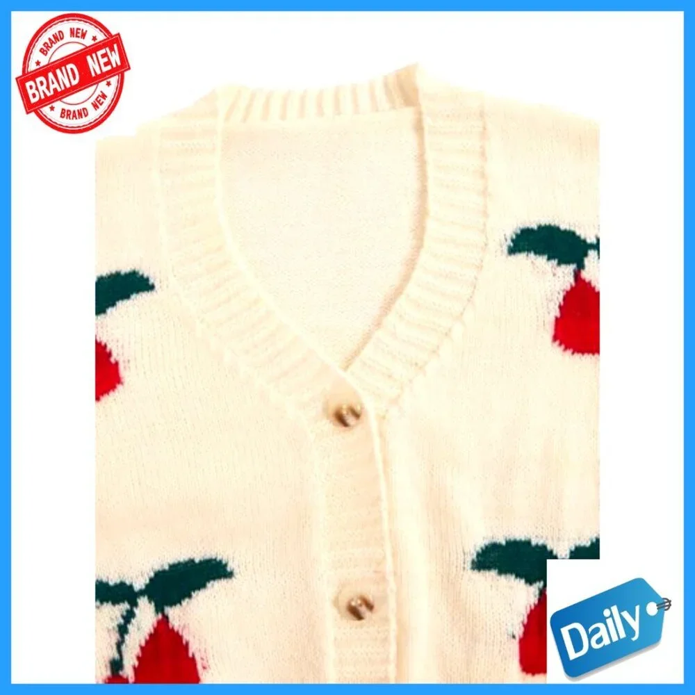Girls' V-Neck Cardigan Sweater, Loose Fit, Button Down, Long Sleeve